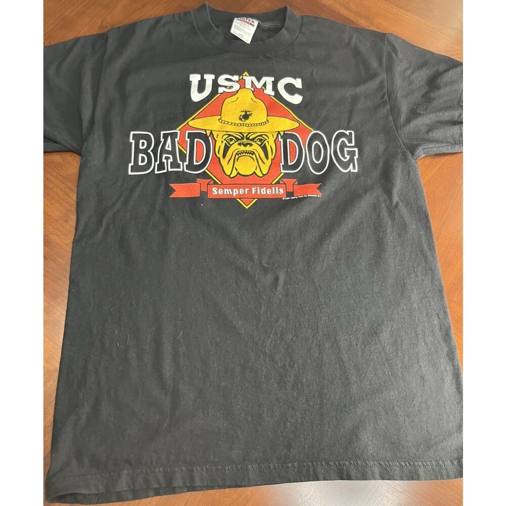 Vintage USMC Marine Corps Bad Dog Shirt Size L Black Semper Fidelis